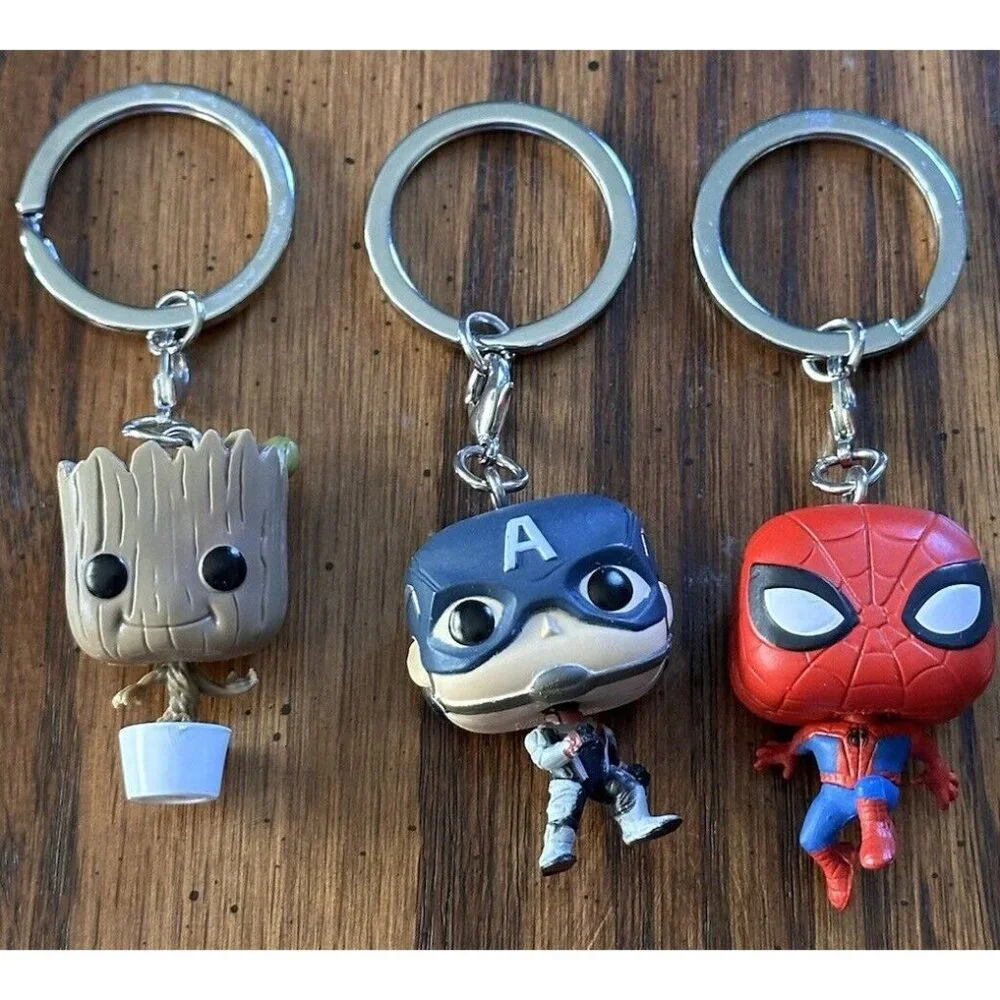 6 Marvel Keychains Lot Spiderman Deadpool Groot Captain‎ America Gamora Nebula